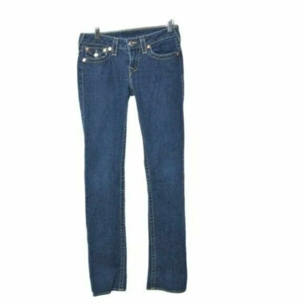 True Religion Rainbow Sequin Pocket Straight Jeans size 27 embellished back flap